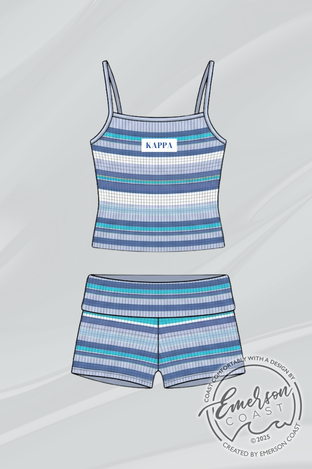 Phi Mu Striped Fold Over Shorts Set