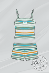 Phi Mu Striped Fold Over Shorts Set
