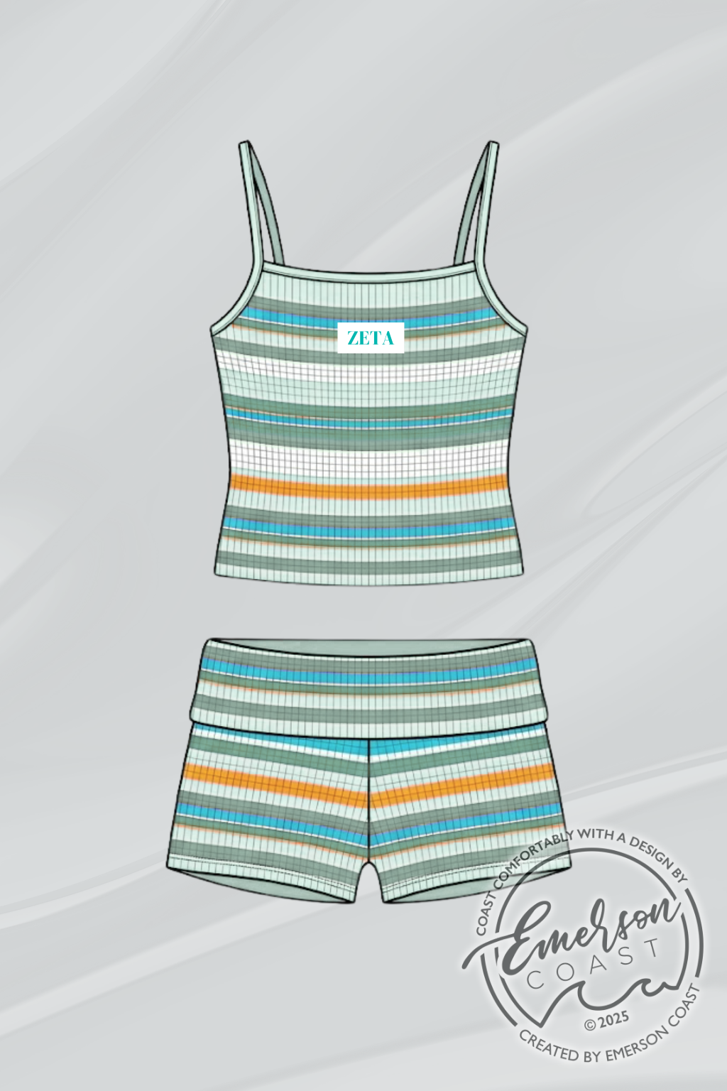 Phi Mu Striped Fold Over Shorts Set