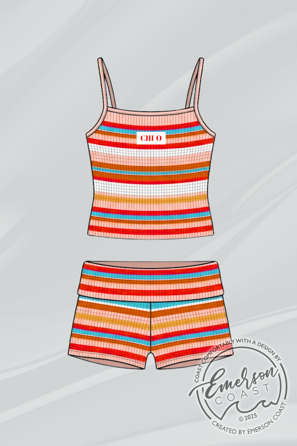 Phi Mu Striped Fold Over Shorts Set