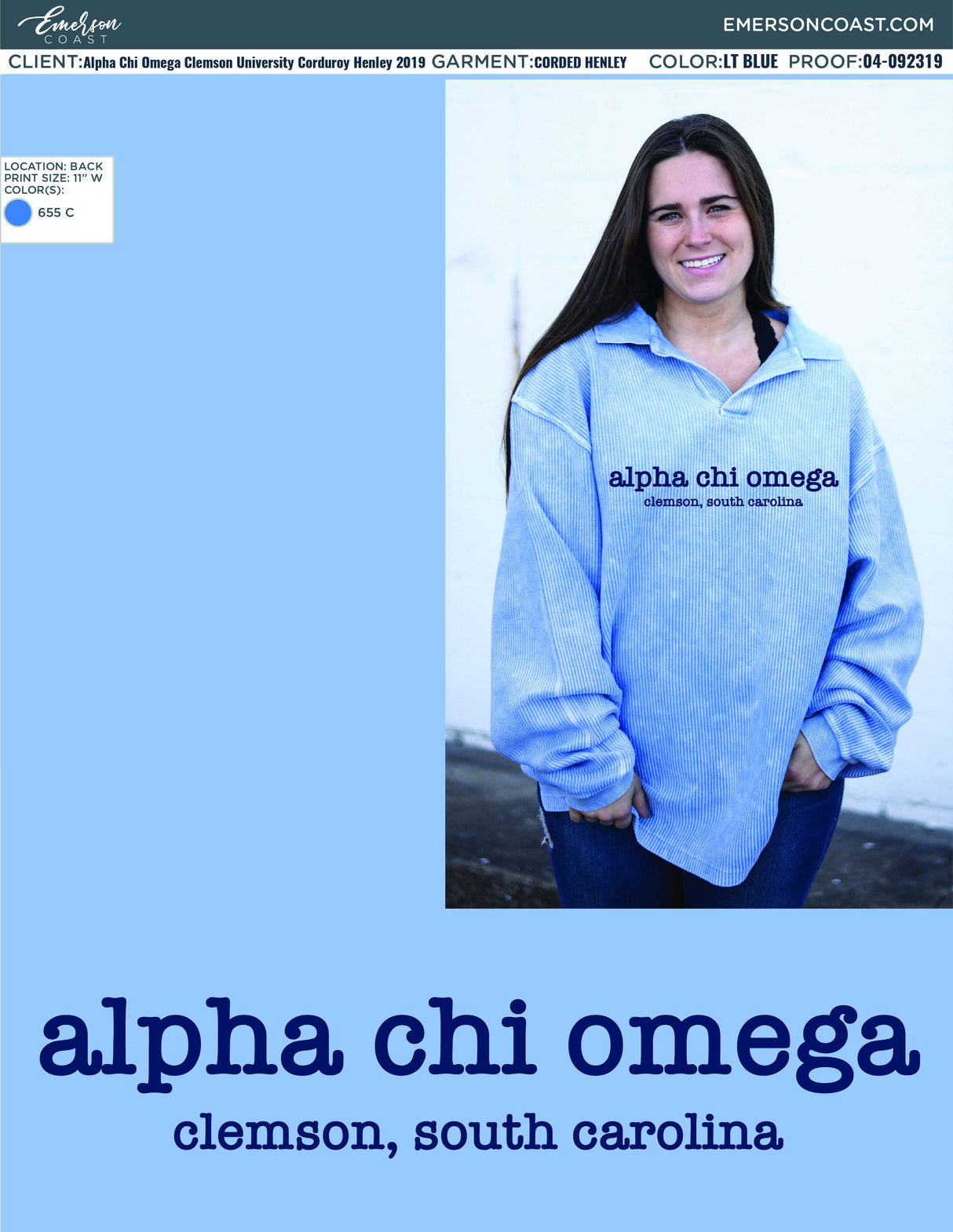 04-092319 Alpha Chi Omega Clemson University Corduroy Henley 2019-05