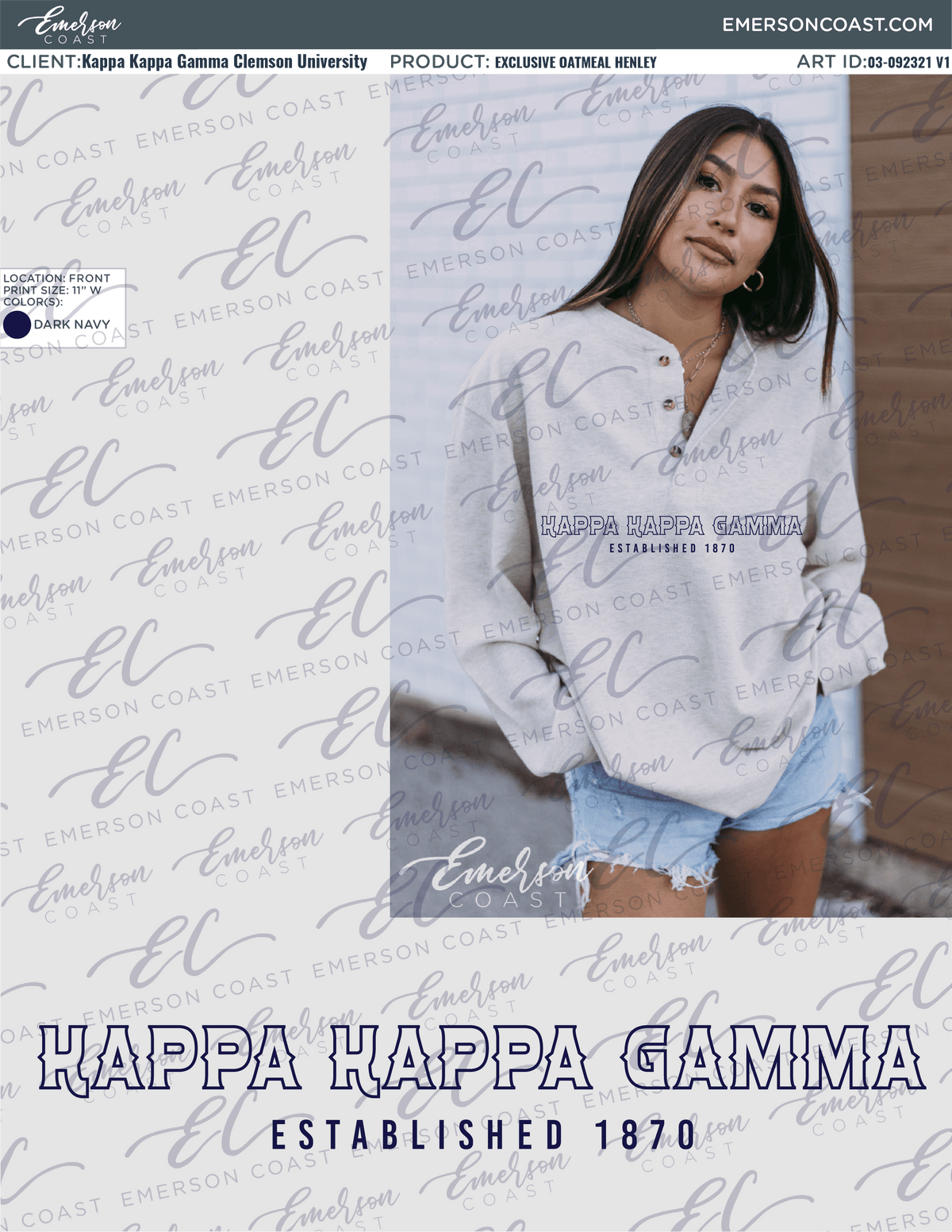 03-092321 Kappa Kappa Gamma Clemson University Oatmeal Henley 2021 -01