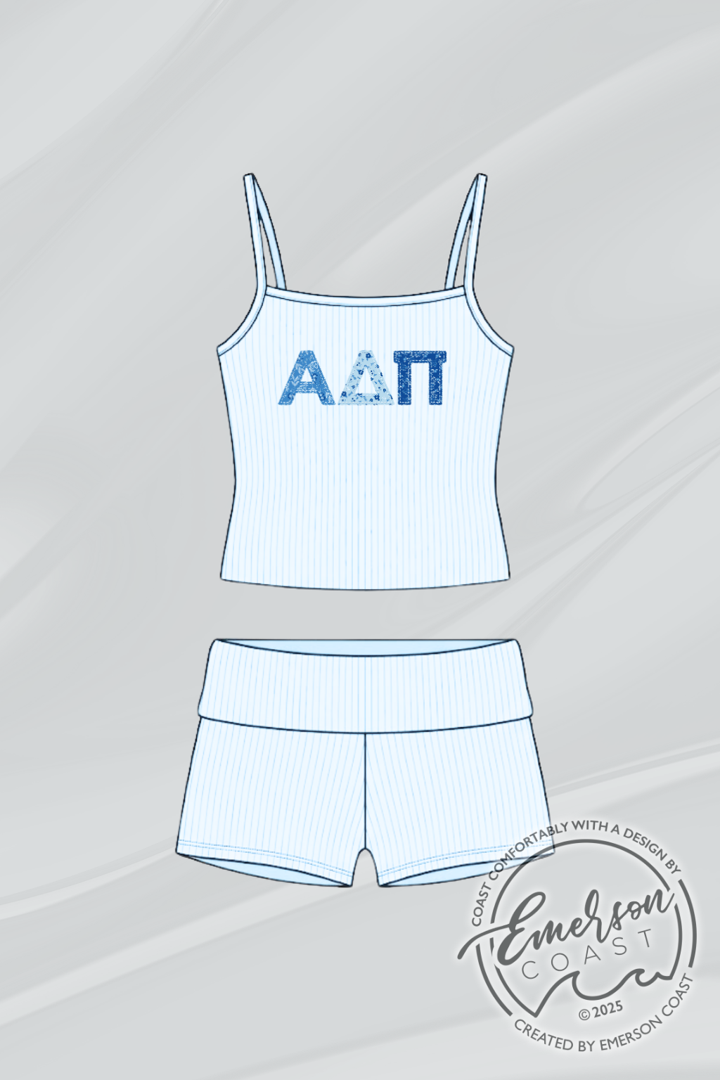 Phi Mu Striped Fold Over Shorts Set