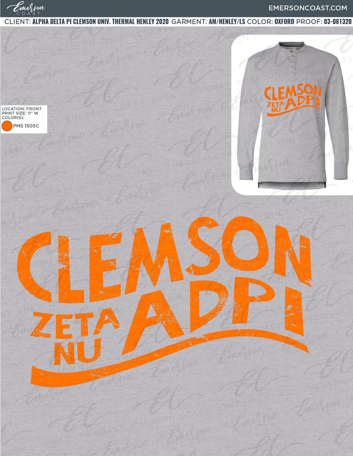 03-081320 Alpha Delta Pi Clemson University Thermal henley 2020