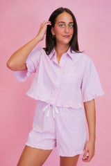 Sorority Short Sleeve Striped Ruffle Pajamas