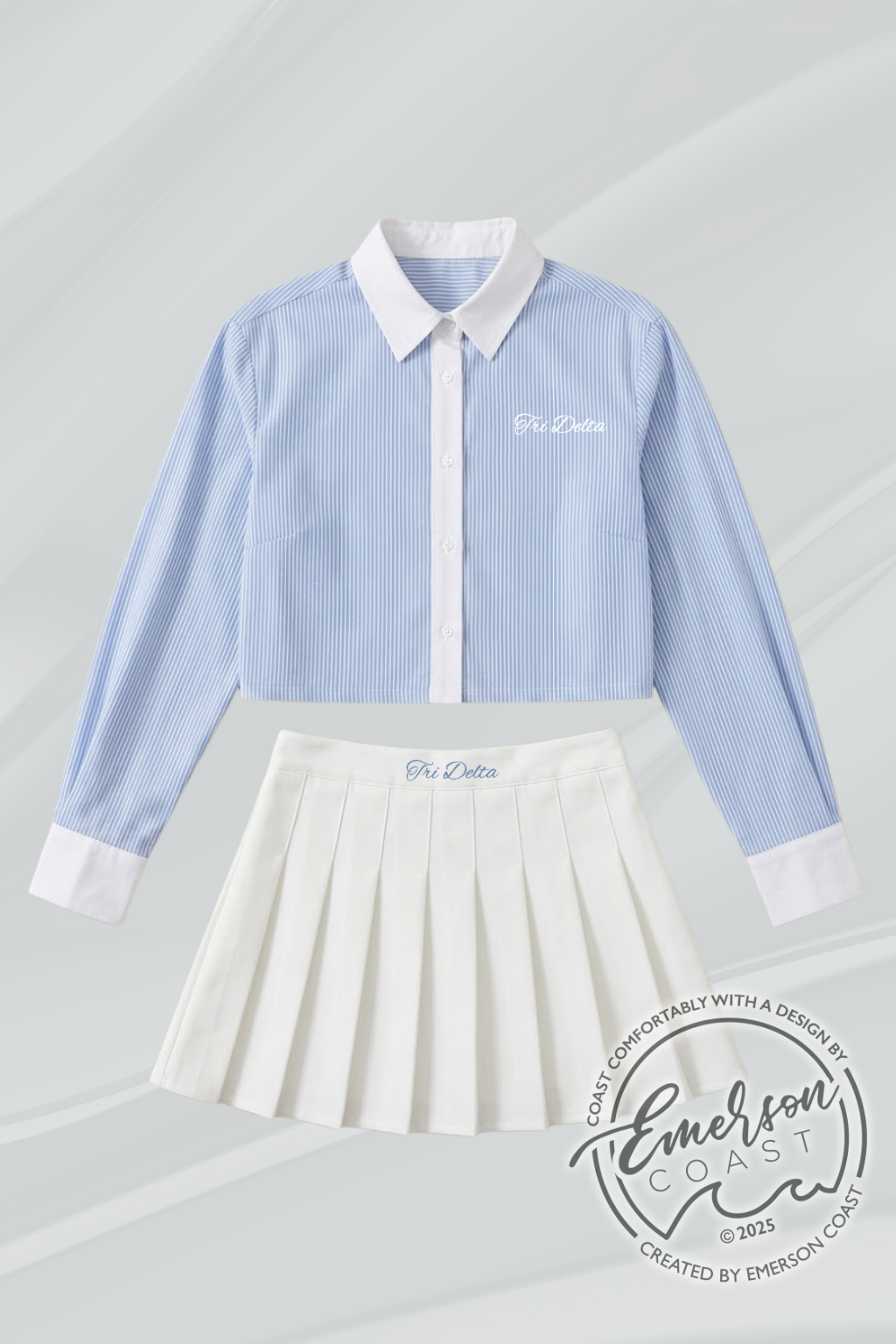 Tri Delta Button Down Pleated Skirt Set