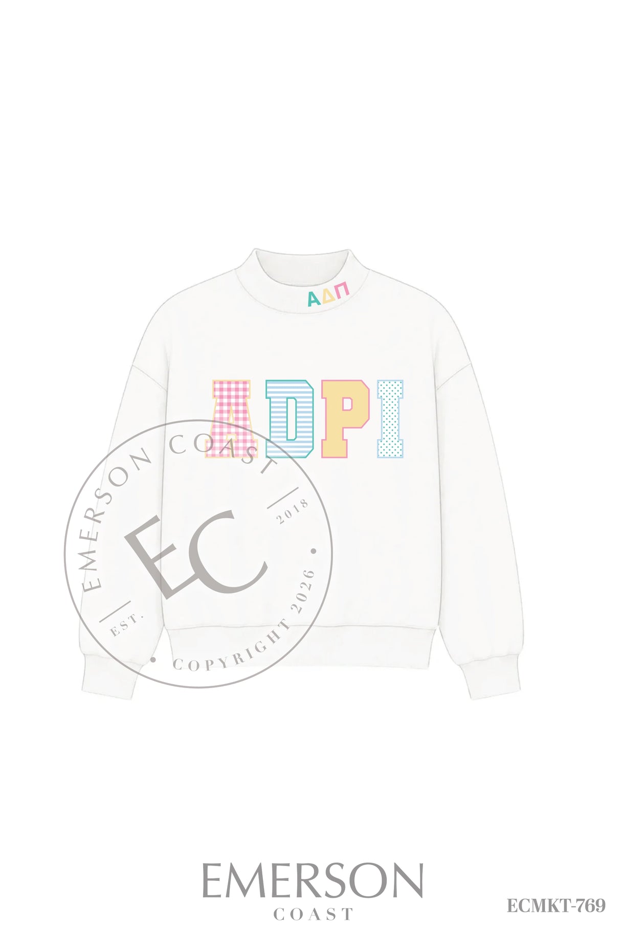 Alpha Delta Pi Patchwork Mockneck