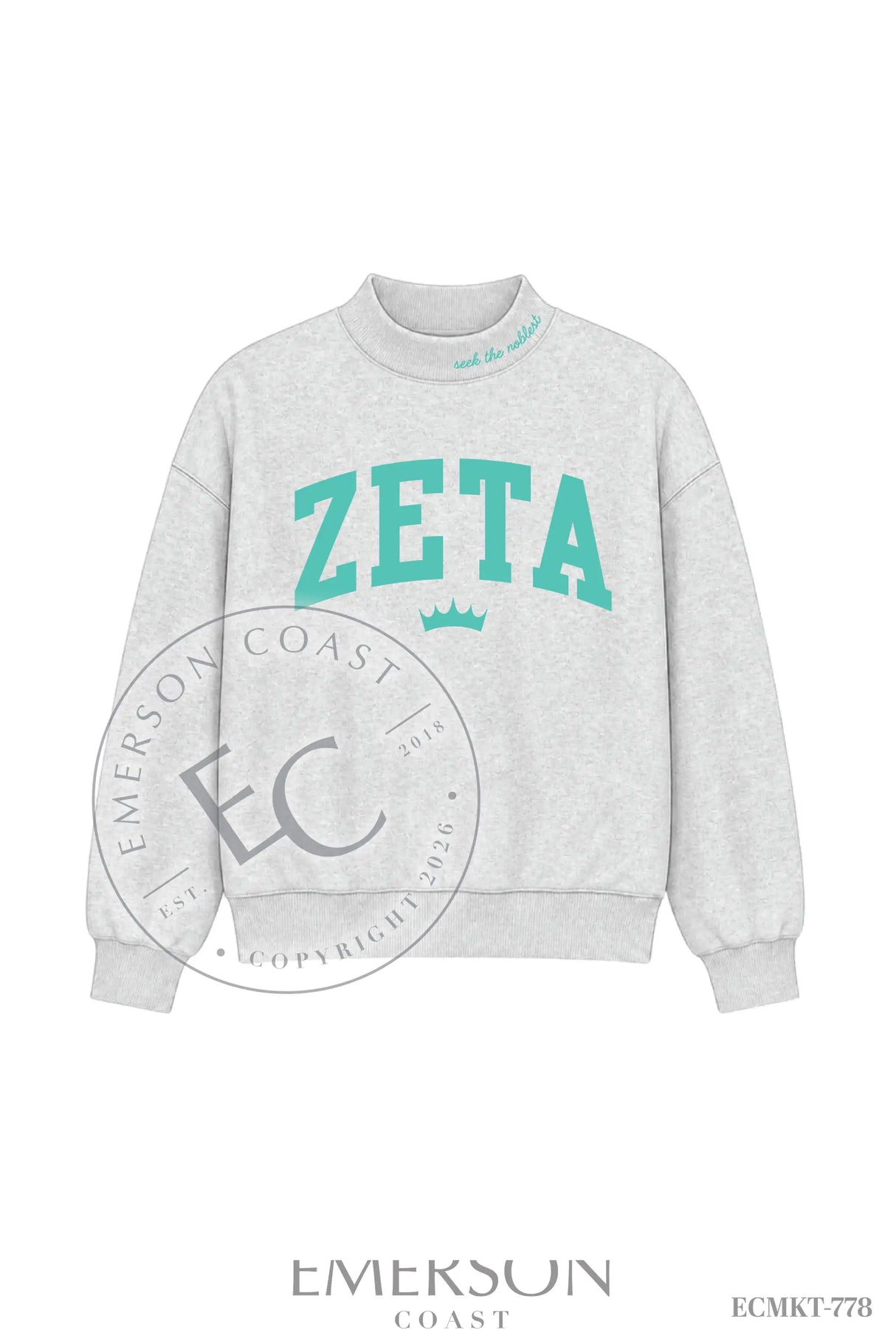 Zeta Tau Alpha Gray Reversible Mockneck