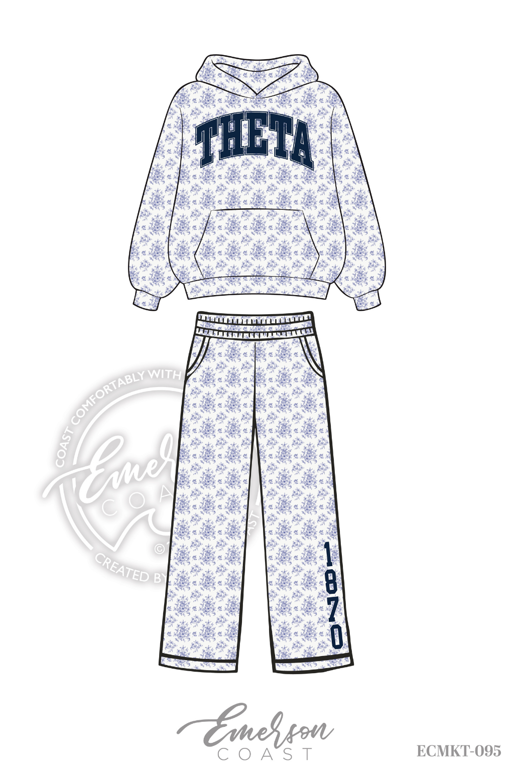 Theta Blue Floral Print Hoodie/Pants Set