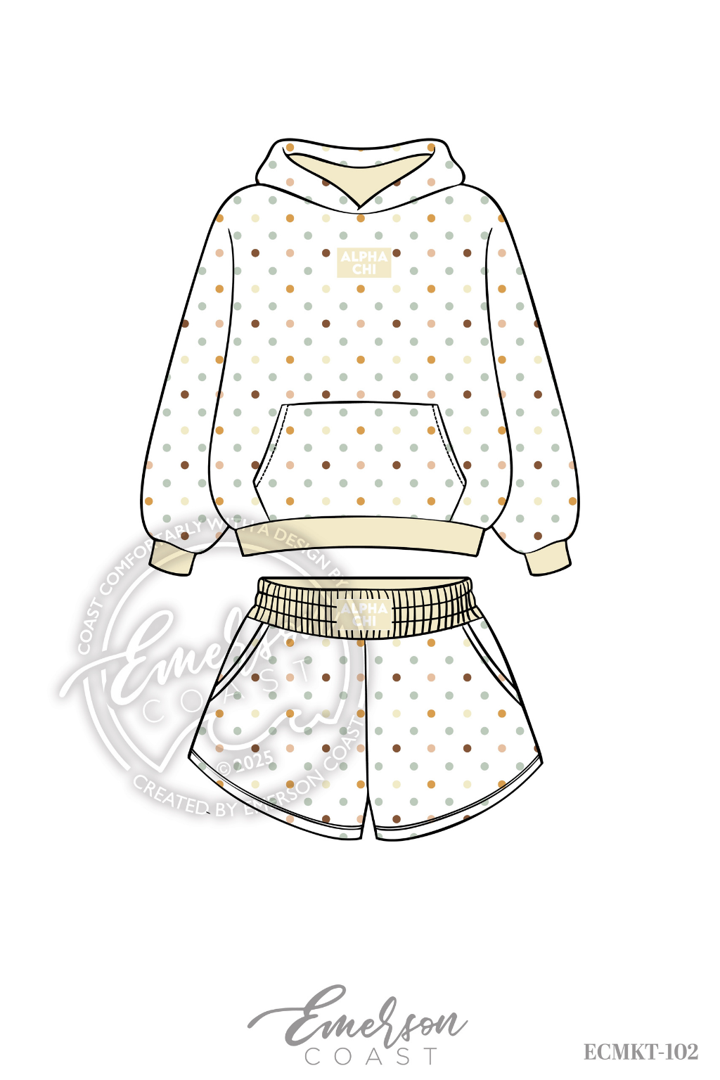 Alpha Chi Pastel Polka Dot Print Hoodie/Shorts Set