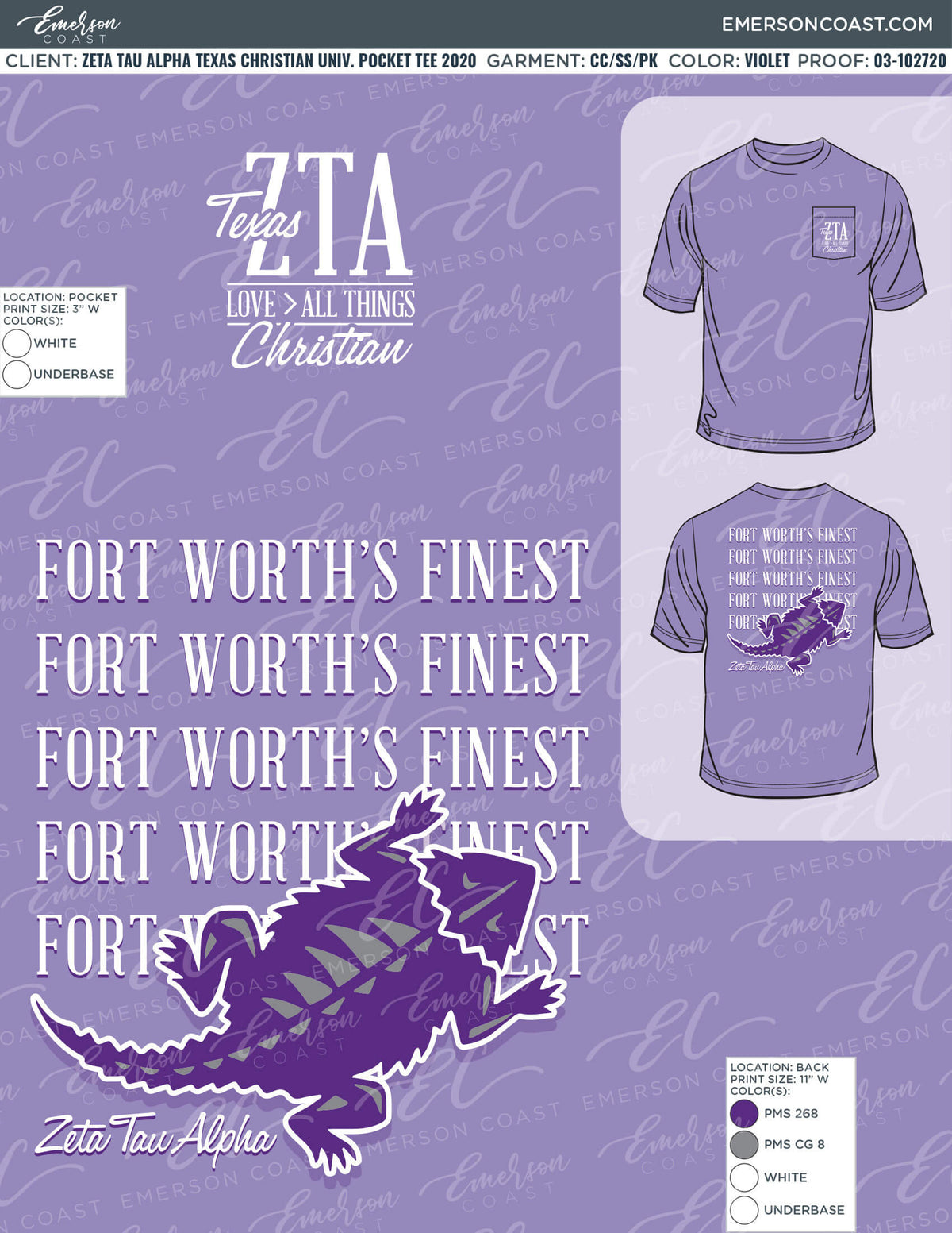 03-102720 Zeta Tau Alpha Texas Christian University Pocket Tee 2020