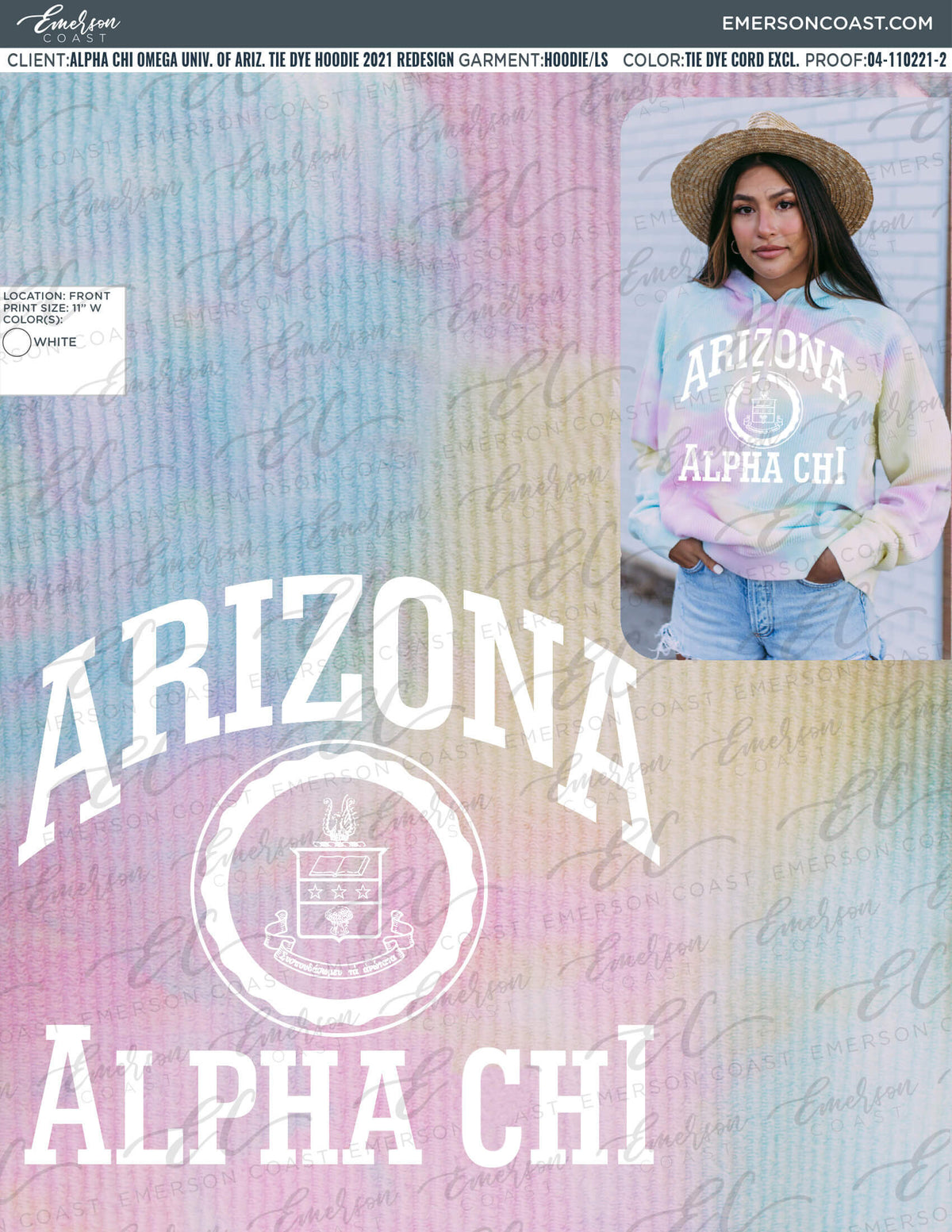 04-110221 Alpha Chi Omega University of Arizona Tie Dye Hoodie 2021