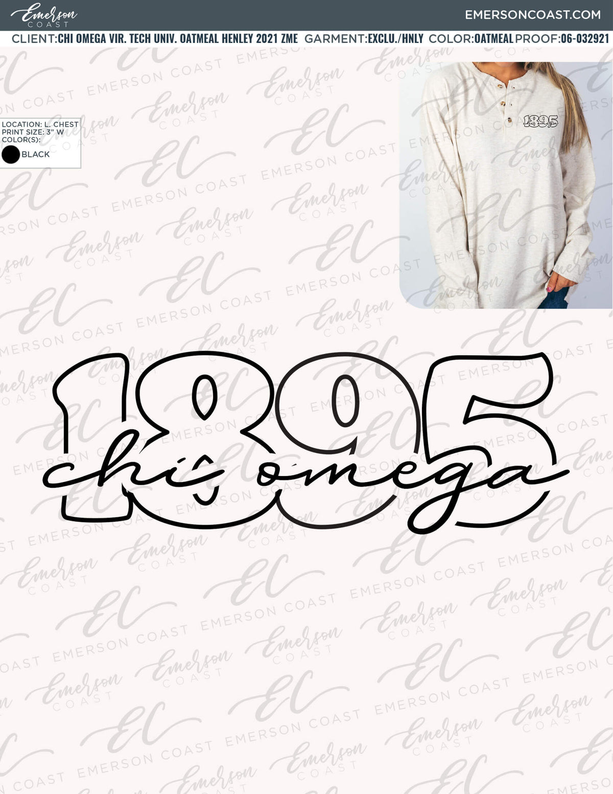 06-032921 Chi Omega Virginia Tech University Oatmeal Henley 2021 ZME