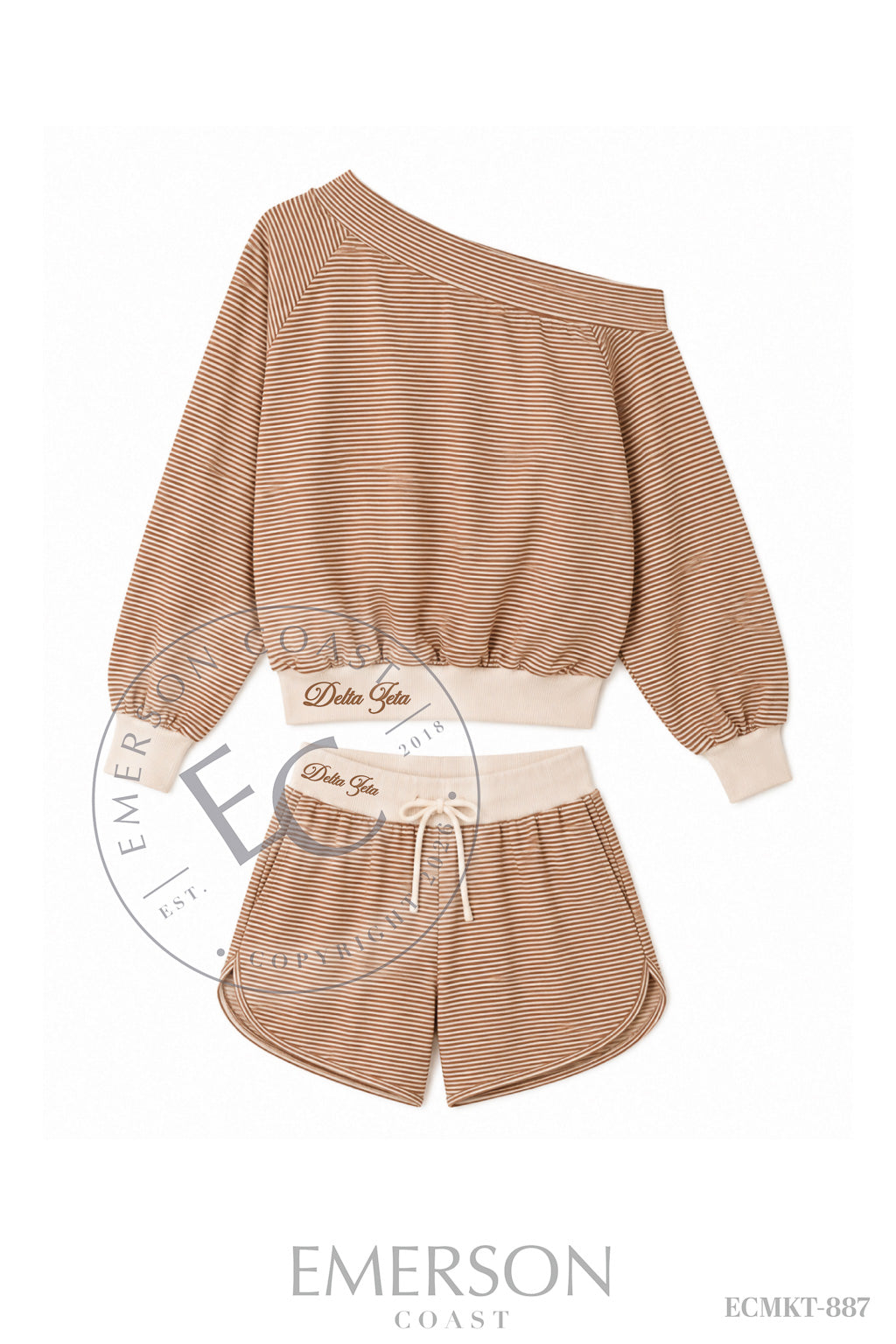 Delta Zeta Hem Script Brown Off The Shoulder Set