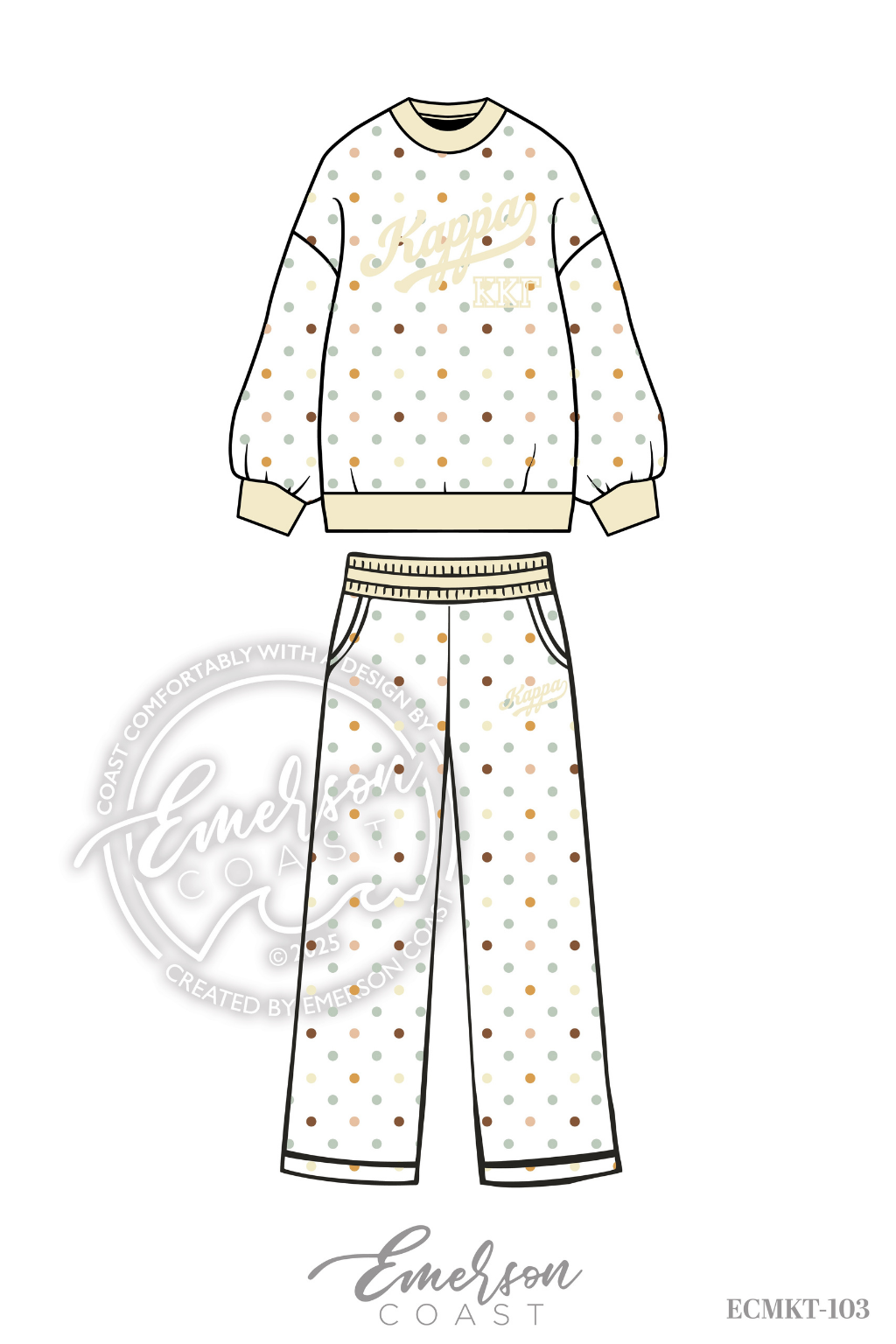 Kappa Kappa Gamma Pastel Polka Dot Print Mock/Pants Set