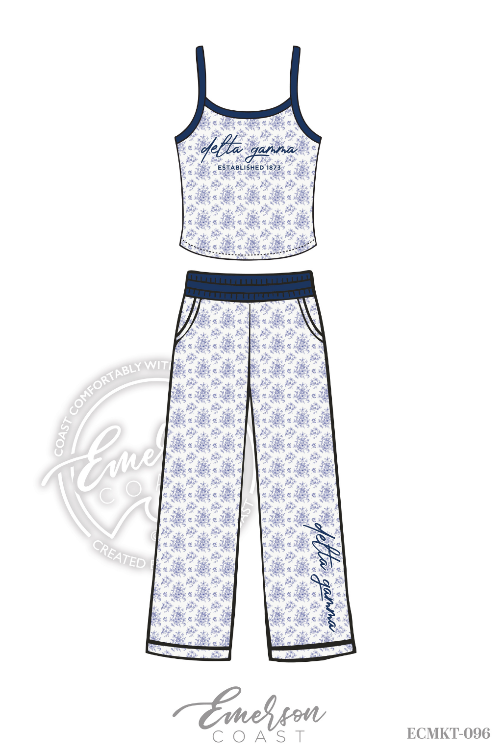Delta Gamma Blue Floral Print Tank/Pants Set