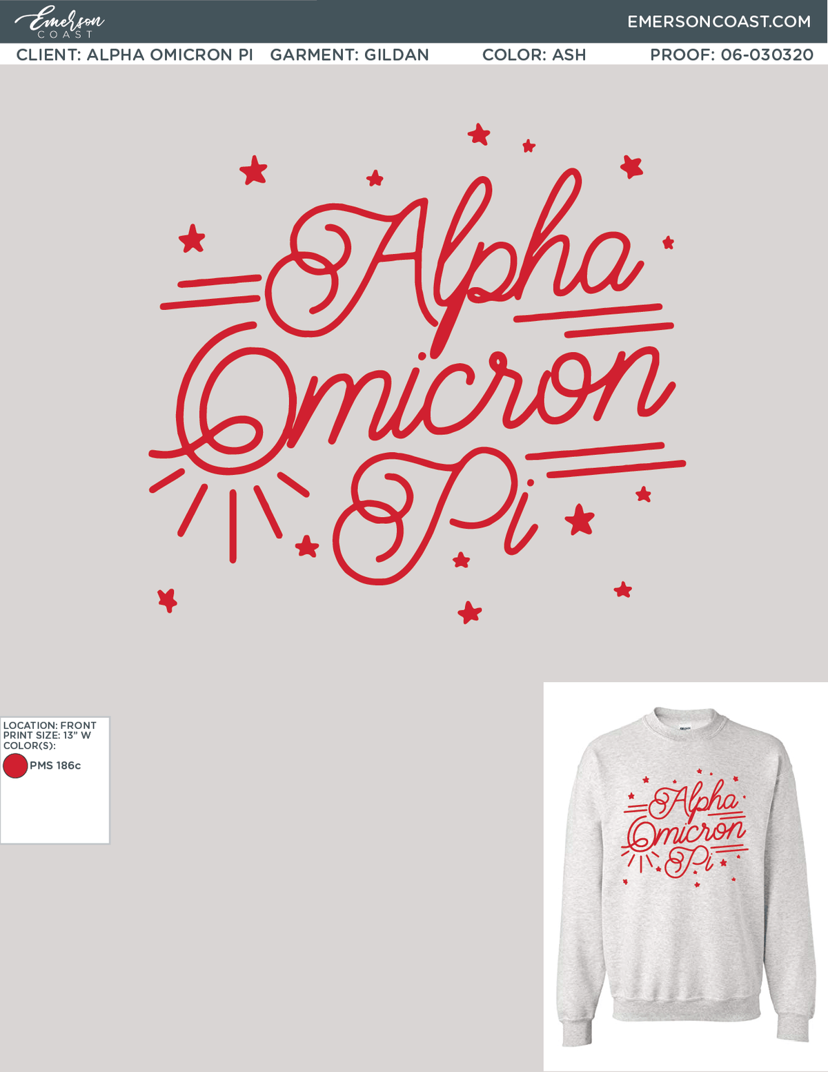 06-030320 Alpha Omicron Pi Indiana State University Ash Grey Sweatshirt 2020-01
