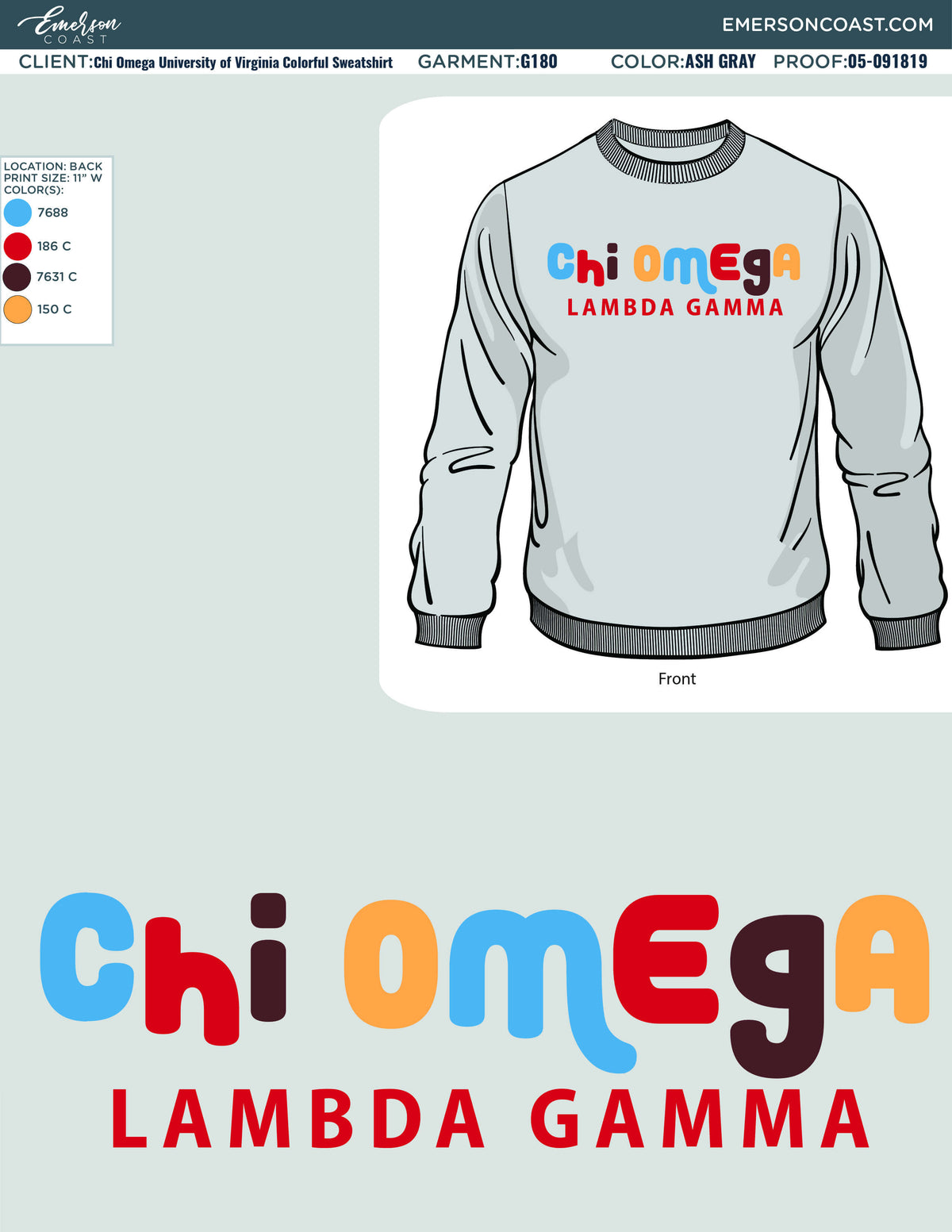 05-091819 Chi Omega University of Virginia Colorful Sweatshirt 2019-01