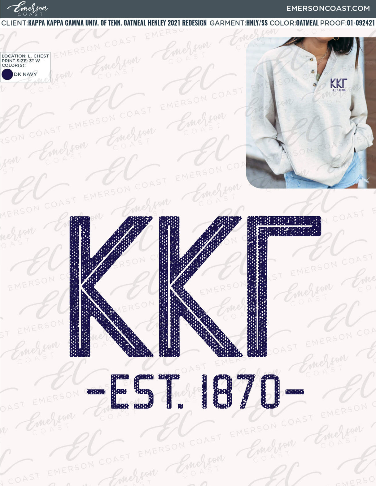 01-092421 Kappa Kappa Gamma University of Tennessee Oatmeal Henley 2021