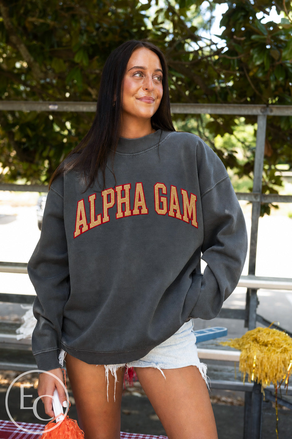 Alpha Gamma Delta Varsity Arch Applique Smoke Mockneck