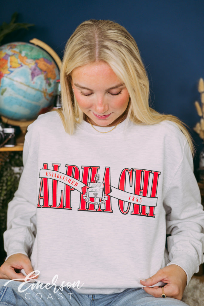 Alpha Chi Gray Crest Sweatshirt