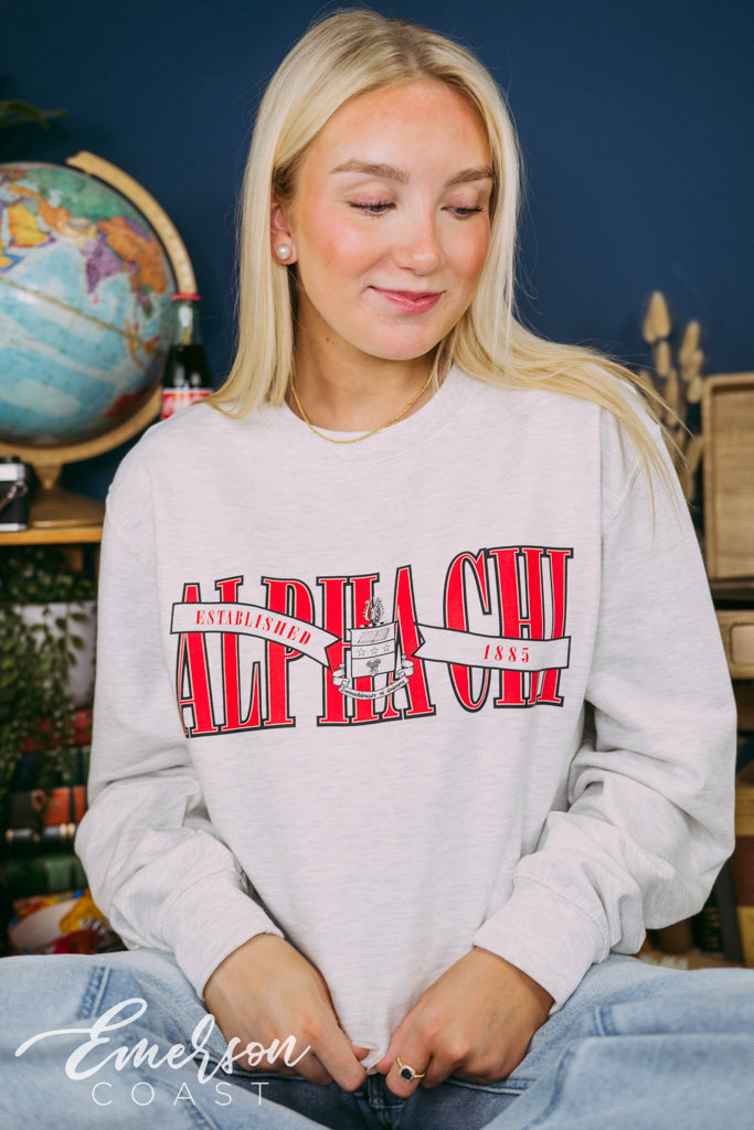 Alpha Chi Gray Crest Sweatshirt