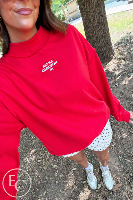 Alpha O Monochromatic Red Patch Mockneck