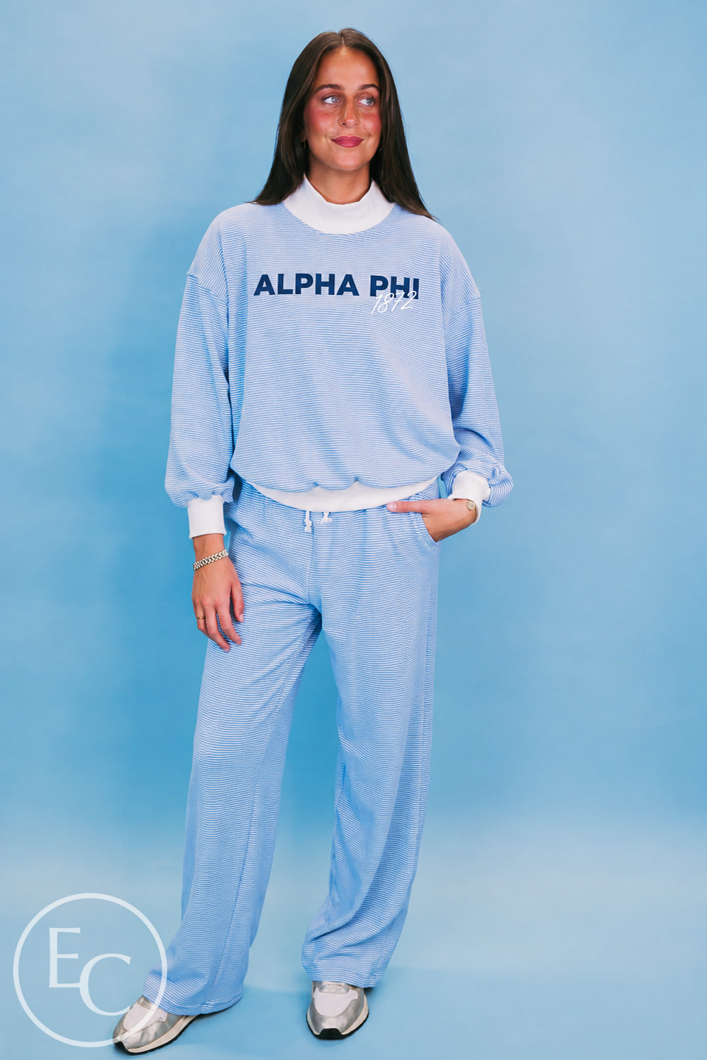 Alpha Phi Blue White Mockneck Set