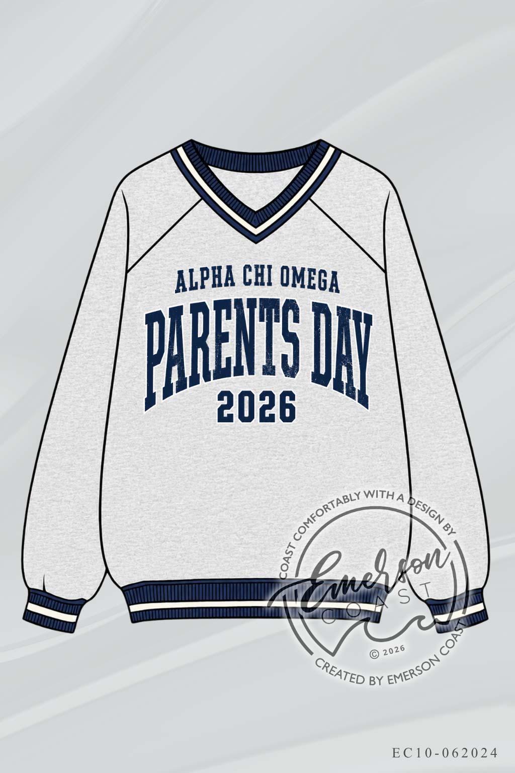 Alpha Phi Grey & Navy Parents Day Letterman V-Neck Pullover