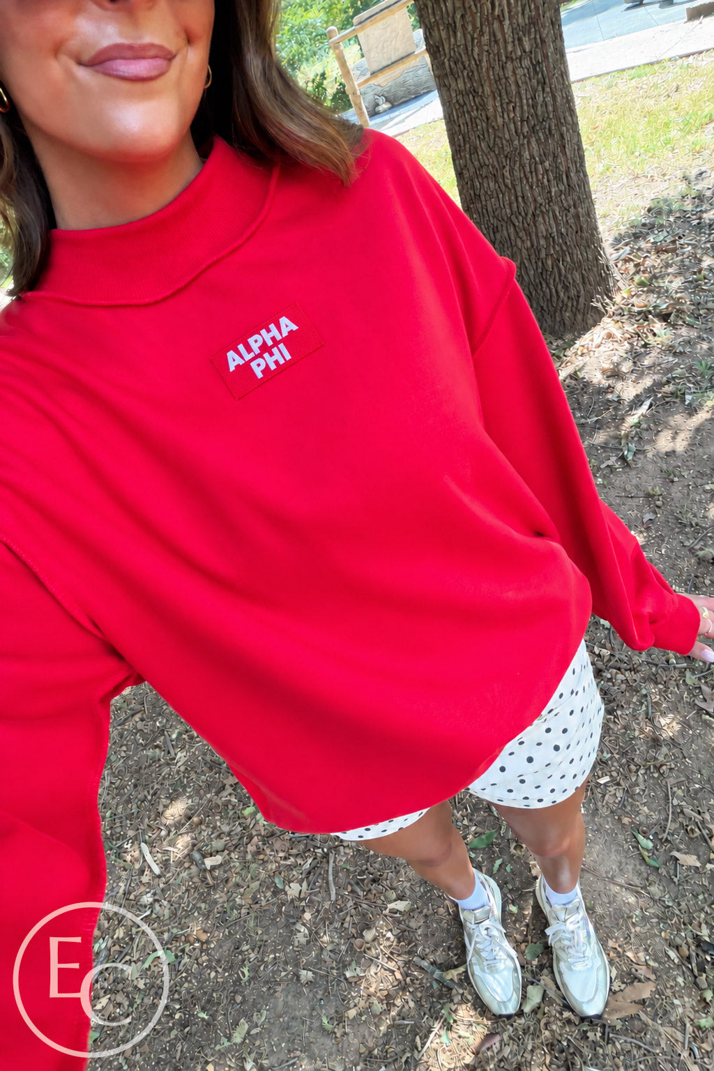 Alpha Phi Monochromatic Red Patch Mockneck
