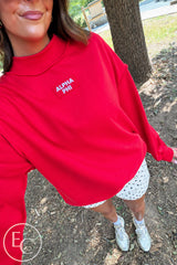 Alpha Phi Monochromatic Red Patch Mockneck