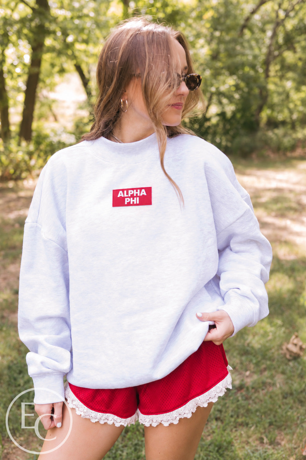 Alpha Phi Patch Ash Gray Campus Mockneck