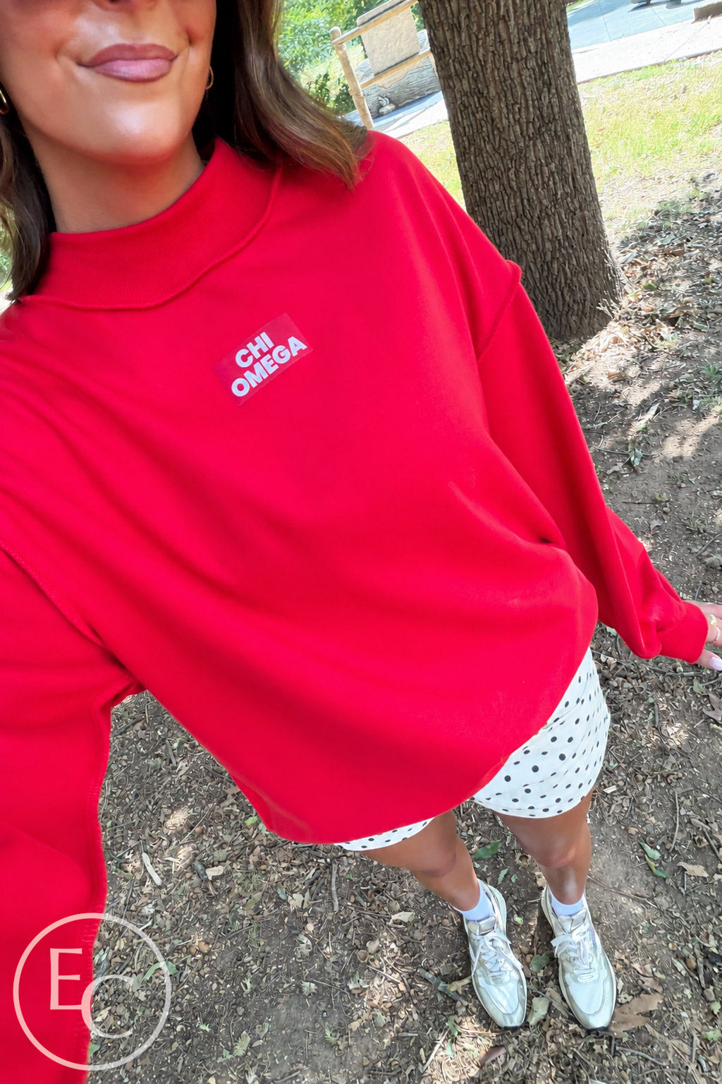 Chi Omega Monochromatic Red Patch Mockneck