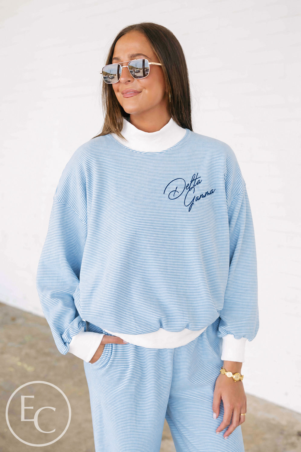 Delta Gamma Blue White Mockneck Set