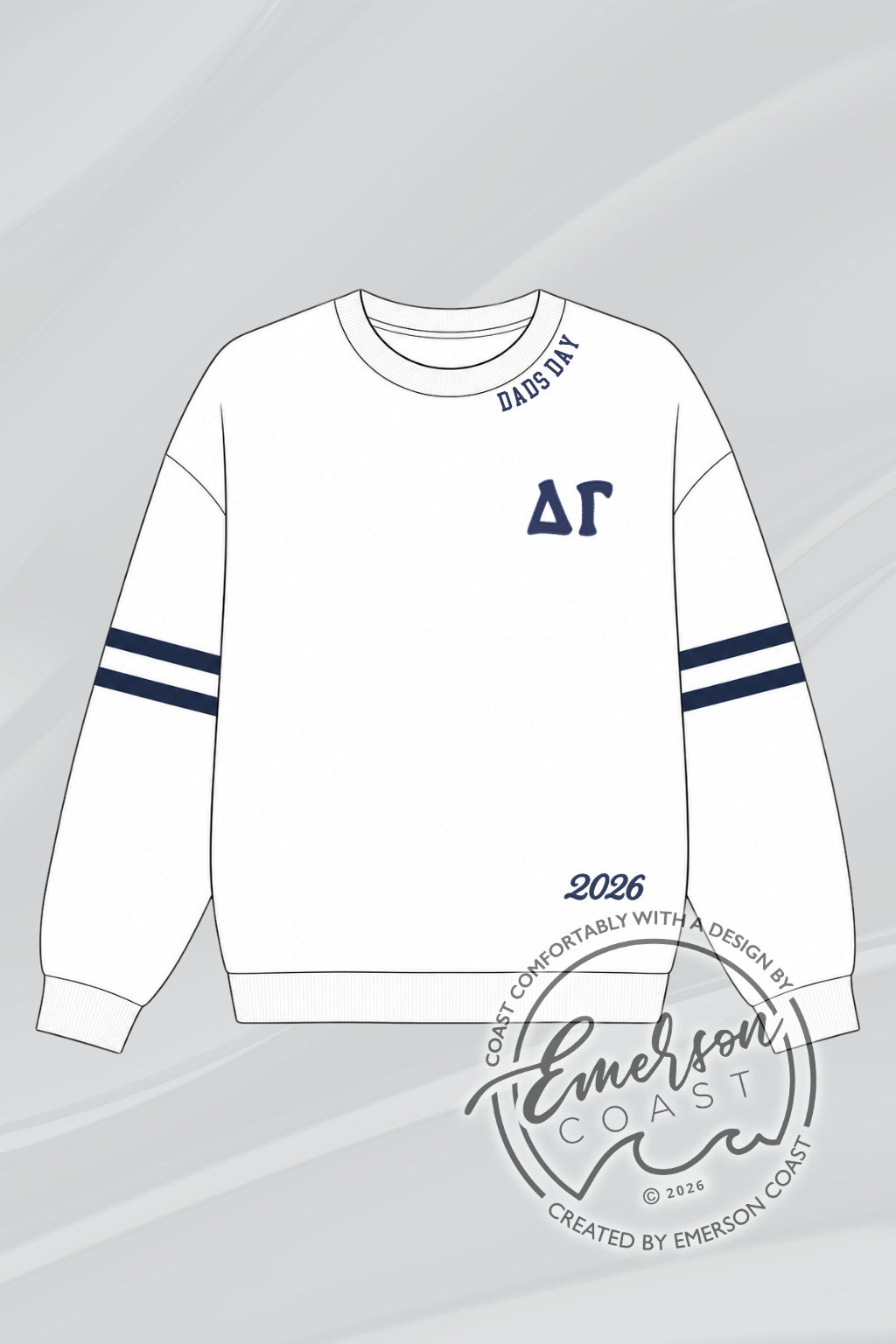 Delta Gamma White Dads Day Varsity Stripe Crewneck