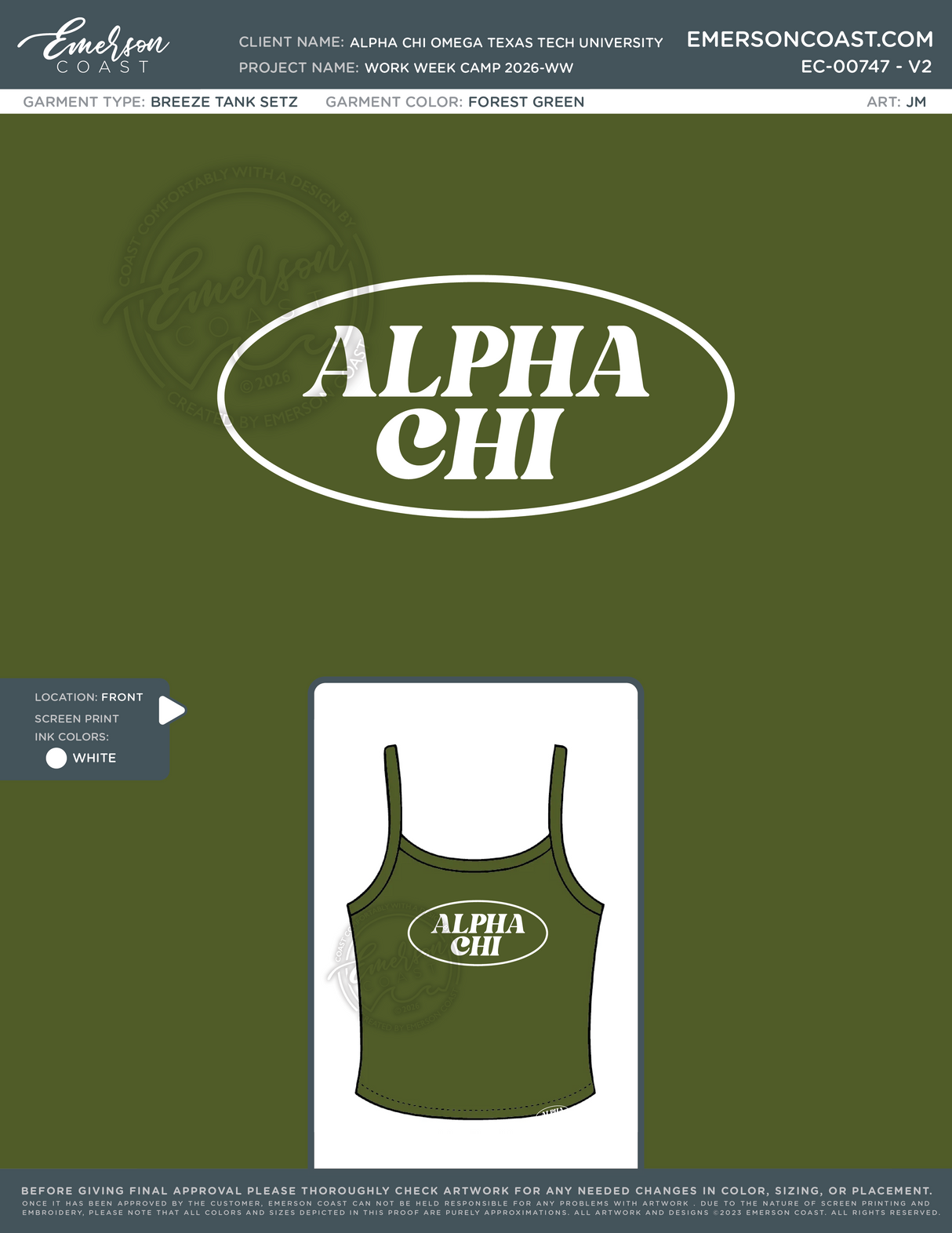 EC-00747 Alpha Chi Omega Texas Tech University work week camp 2026-WW