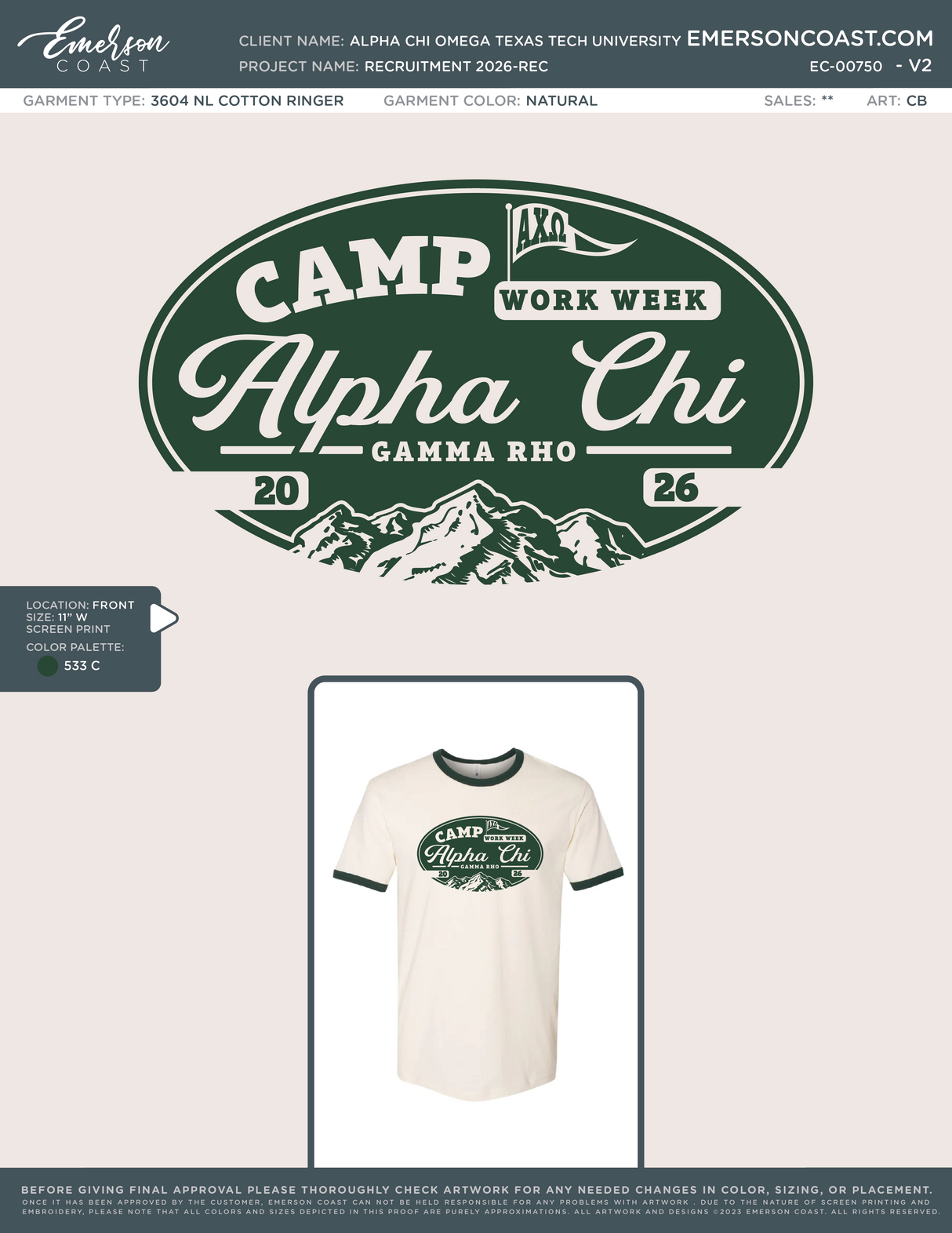 EC-00750 Alpha Chi Omega Texas Tech University camp ringer 2026-WW