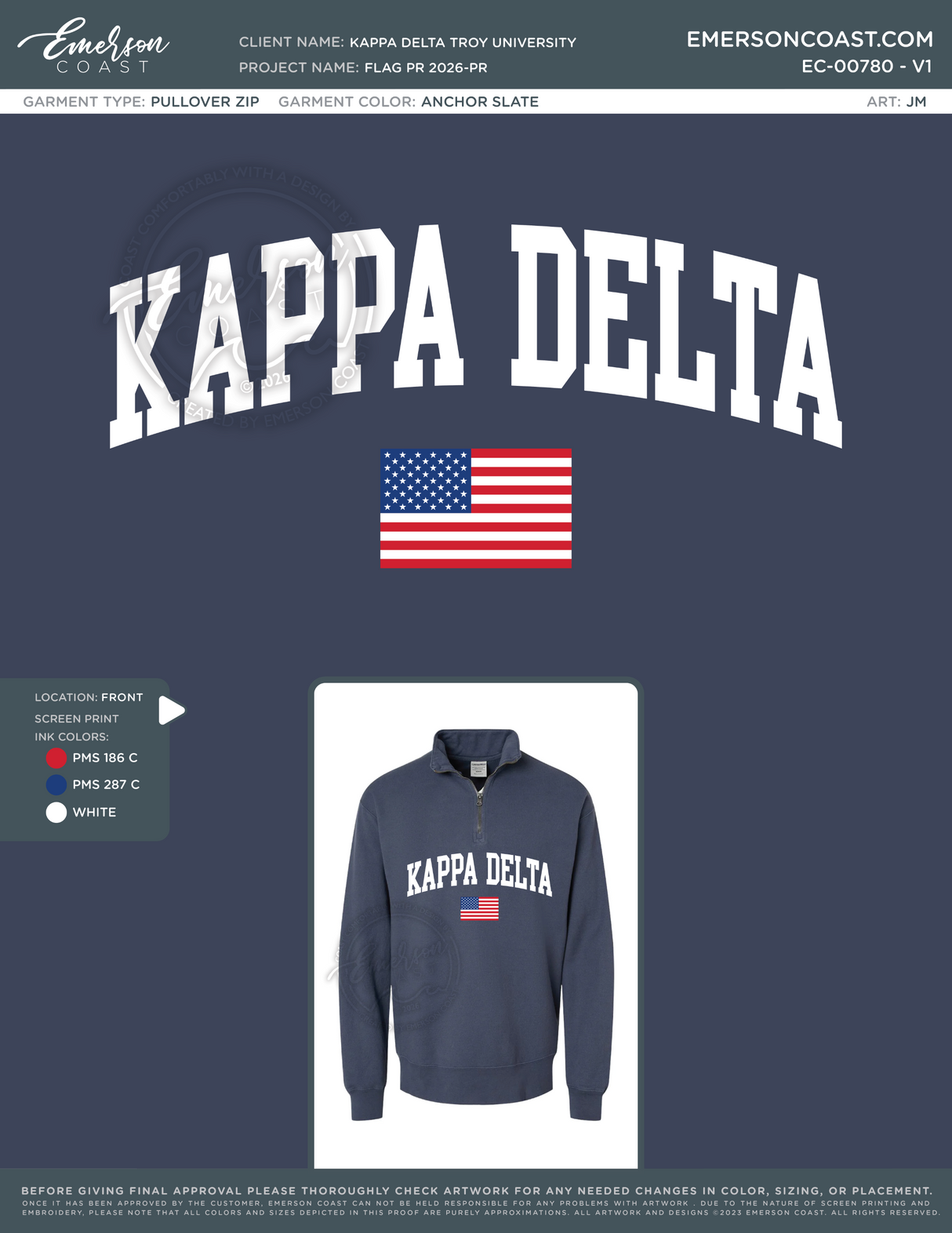 EC-00780 Kappa Delta Troy University Flag PR 2026-PR - mockneck + quarterzip