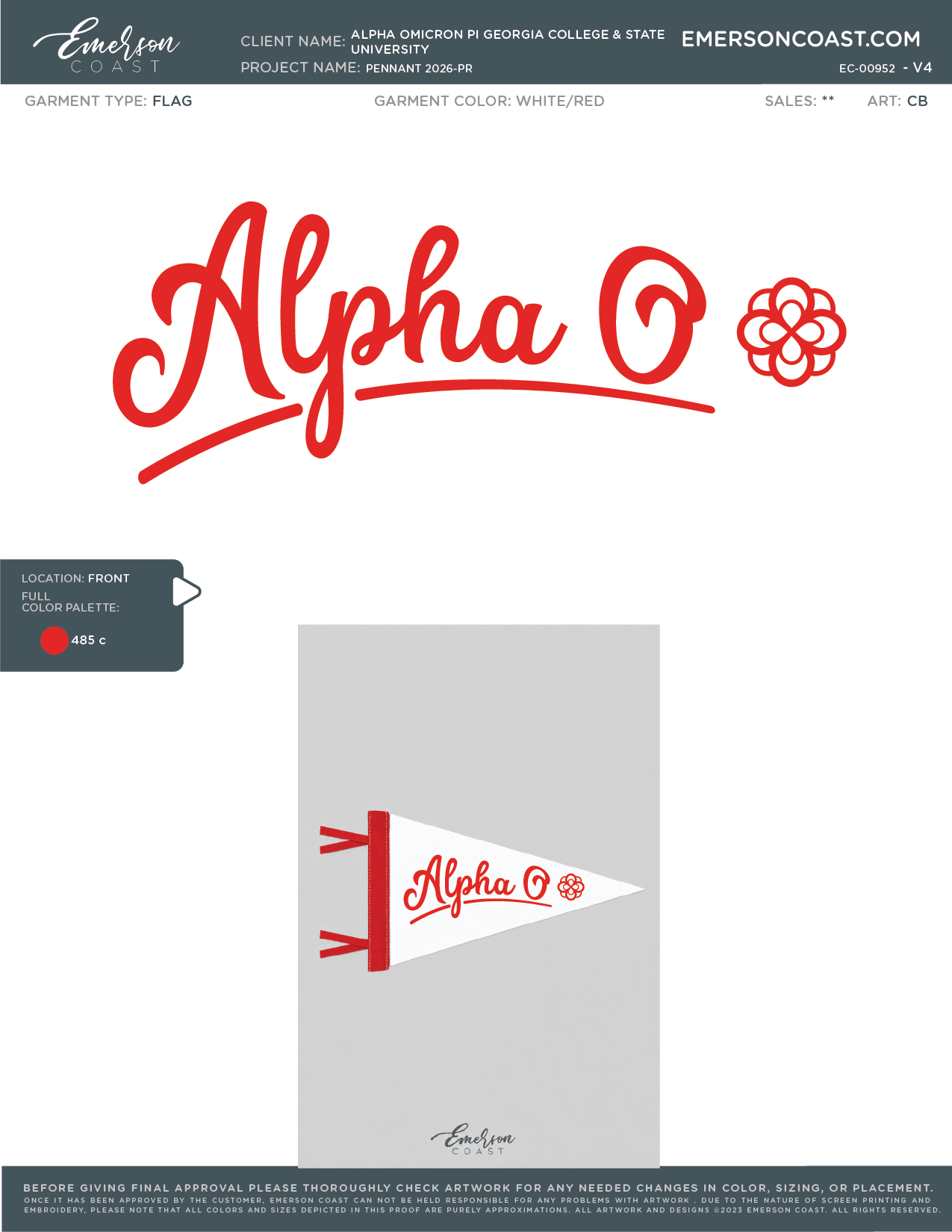 EC-00952 Alpha Omicron Pi Georgia College & State University Pennant 2026-PR