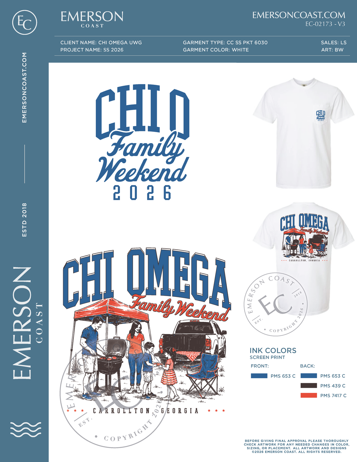 EC-02173 REP | Chi Omega University of West Georgia - Family Weekend Pocket Tee 2026- FW