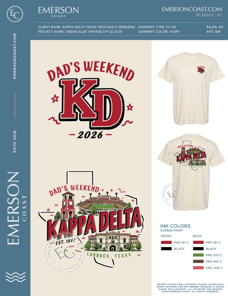 EC-02612 REP  Kappa Delta Texas Tech Dad's Weekend Green Blue Vintage Style 2026-PW