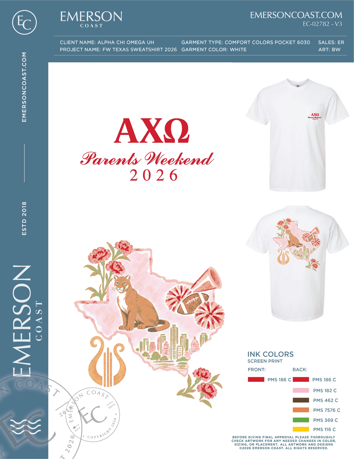 EC-02782 NEW Alpha Chi Omega University of Houston Family Weekend Texas Sweatshirt 2026-FW
