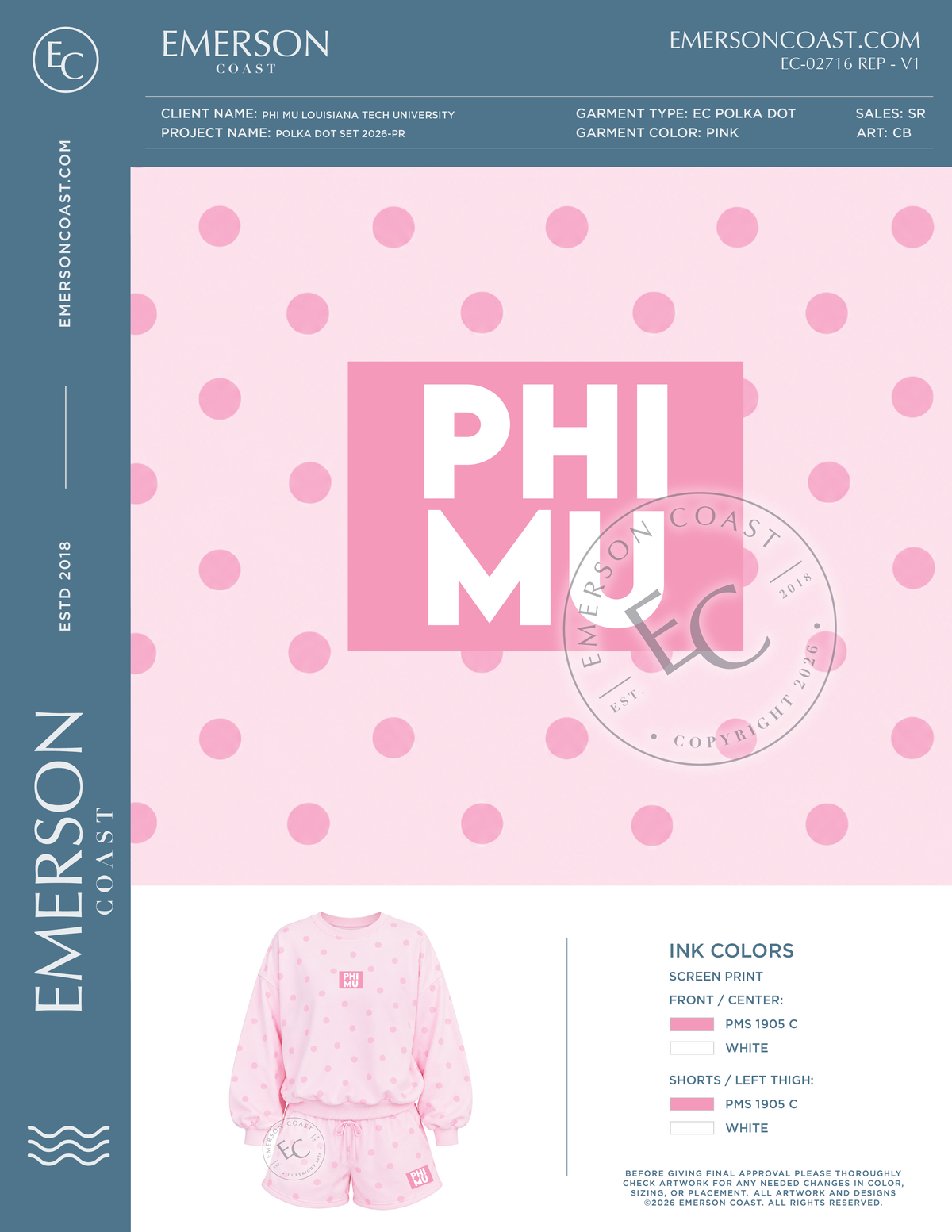 EC-02716 REP Phi Mu Louisiana Tech University Pink Polka Dot Set 2026-PR