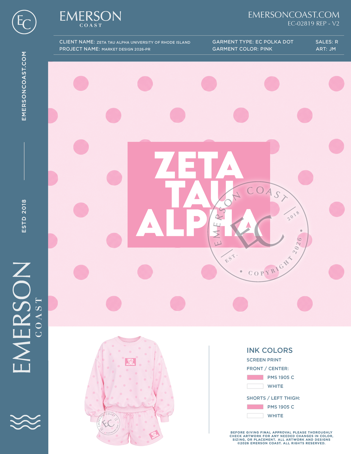 EC-02819 REP Zeta Tau Alpha University of Rhode Island Pink Polka Dot Set 2026-PR