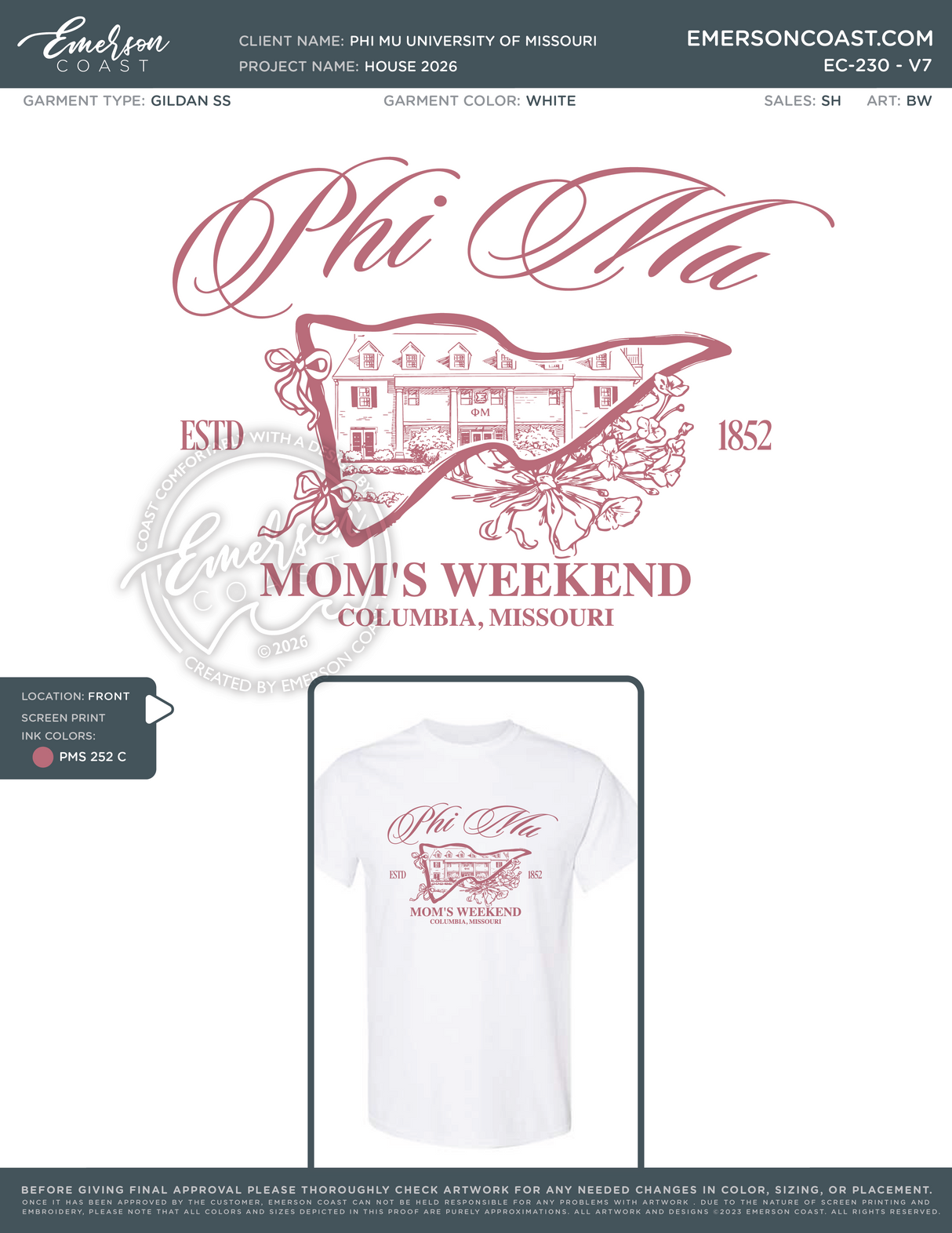 EC-230 NEW Phi Mu University of Missouri House 2026 MD - short sleeves/rolled cuff