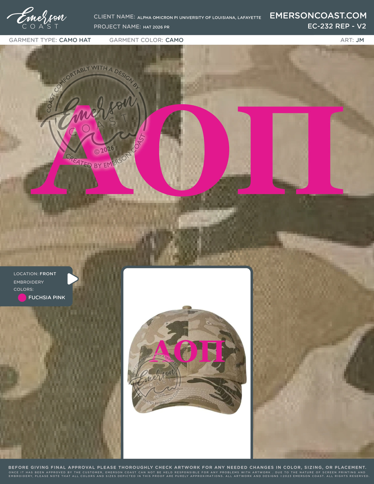 EC-232 REP Alpha Omicron Pi University of Louisiana, Lafayette Hat 2026 PR