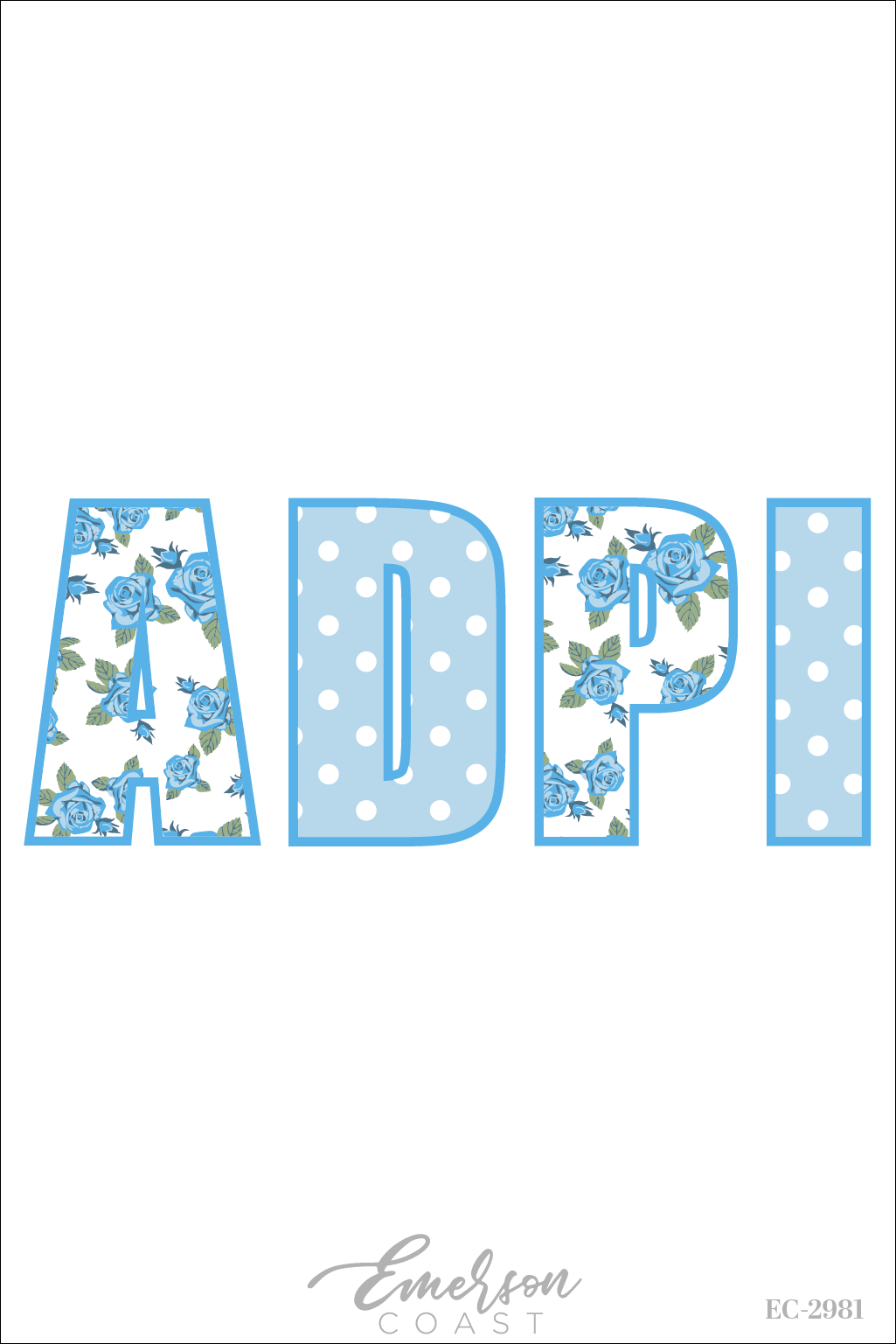Alpha Delta Pi Blue Roses and Polka Dot Patchwork Letters Tee