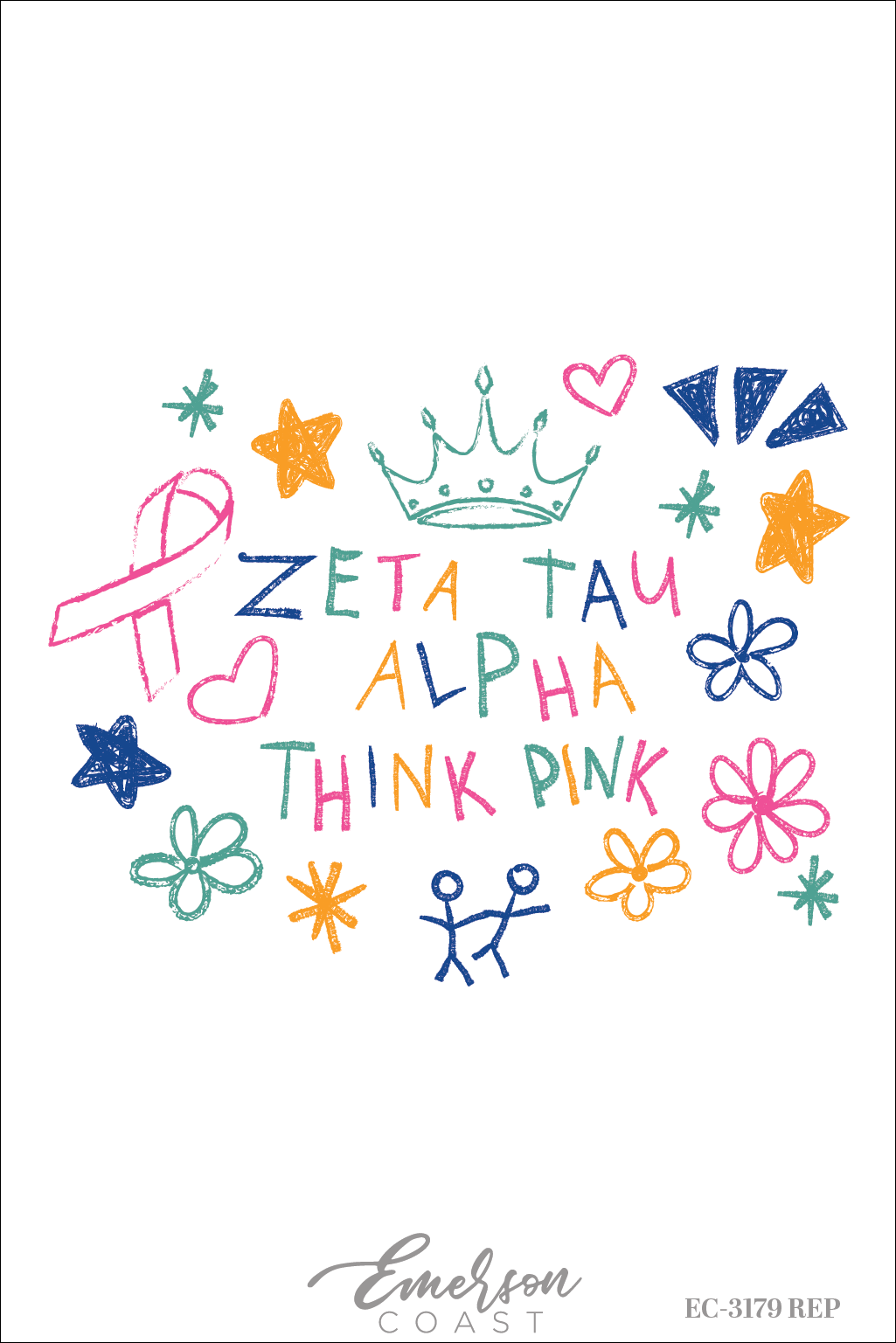 Zeta Tau Alpha Colorful Think Pink Doodle Tee