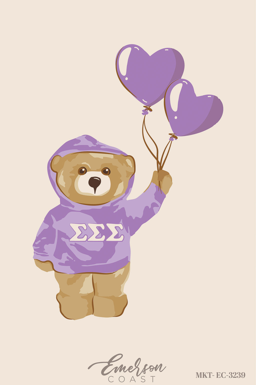 Sigma Sigma Sigma Longwood University Bear With Balloons PR Hoodie