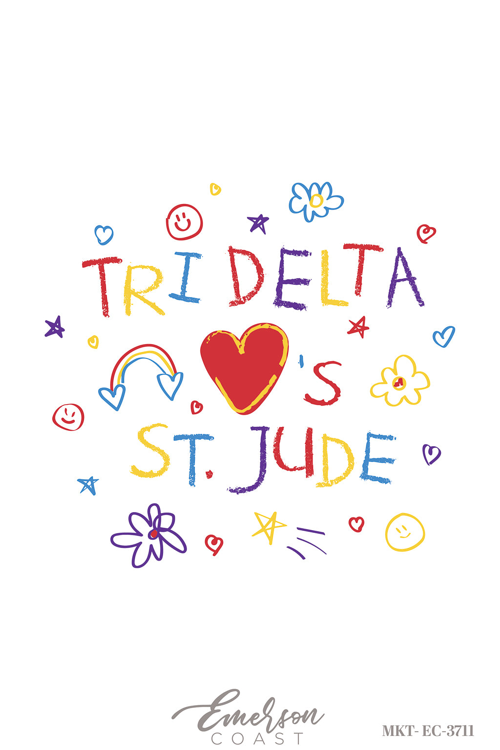 Delta Delta Delta St. Jude Colorful Doodles Tee